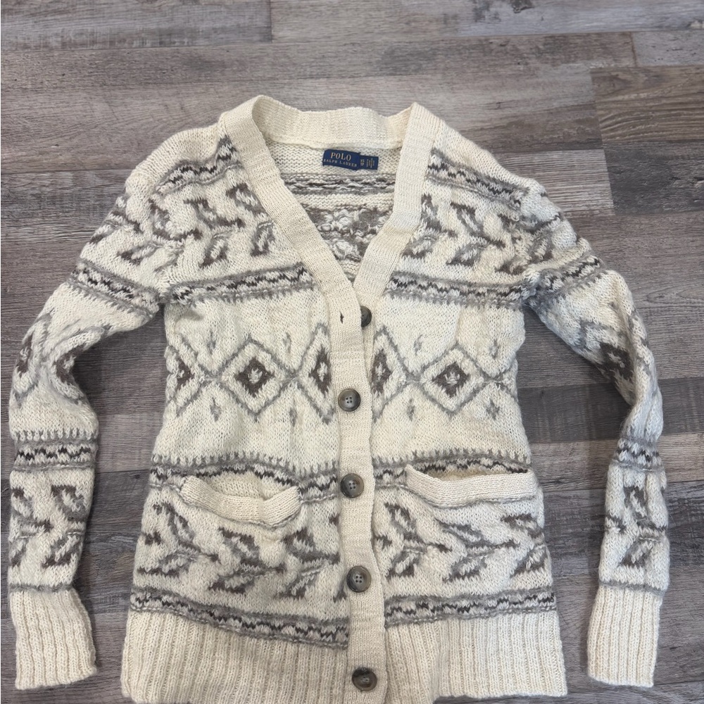 Ralph Lauren Cream and Gray Fair Isle Wool-Blend Cardigan